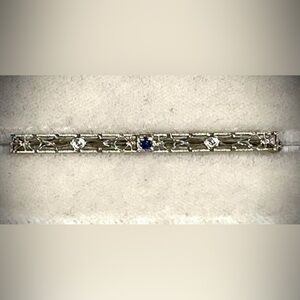 14K white gold filagree lapel pin with .05 natural sapphire stone - NEW